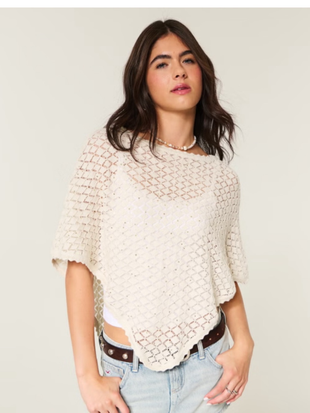 Vintage Y2K Cream Open-Stitch Poncho